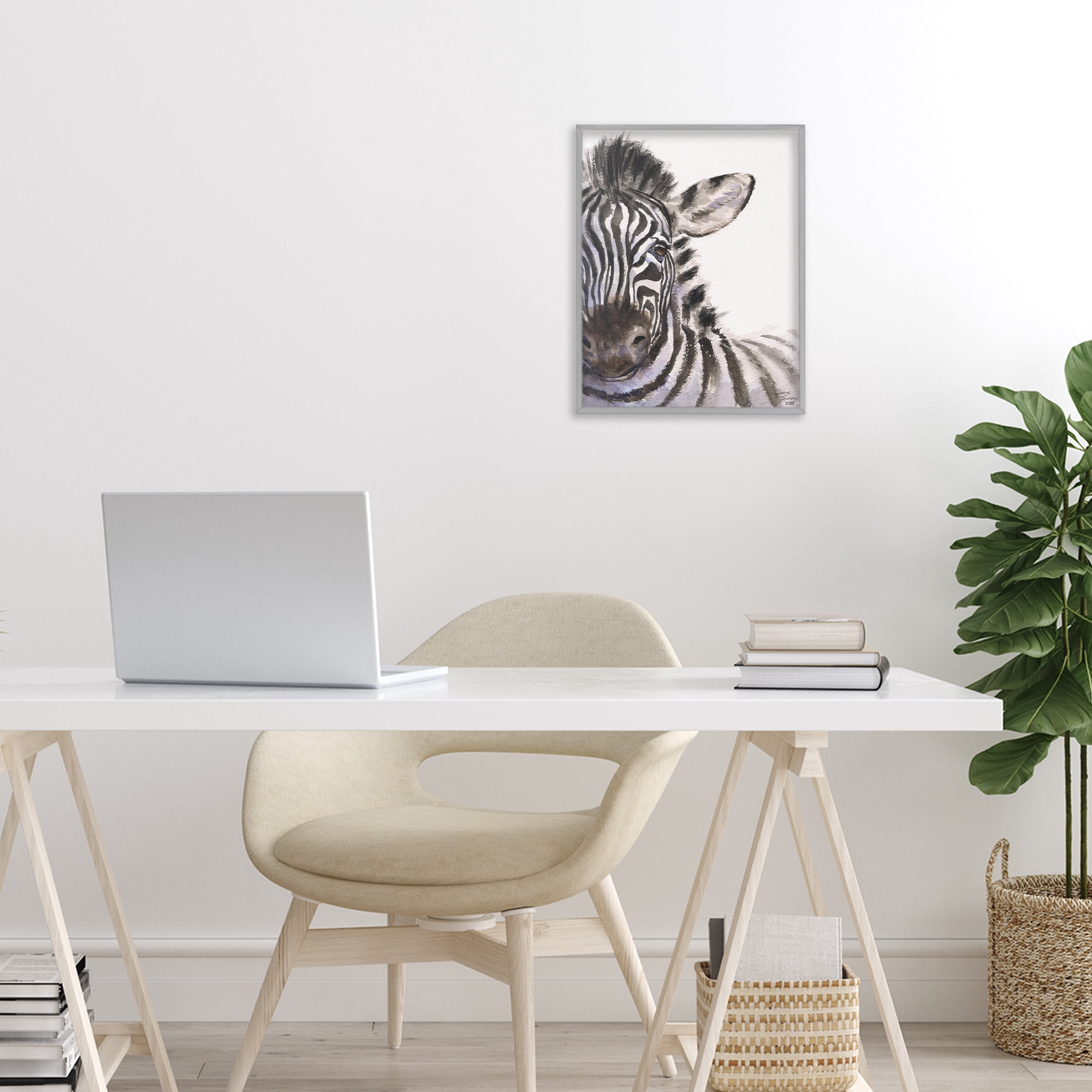 Stupell Industries Zebra Portrait on White Gray Framed Giclee Art, design by George Dyachenko