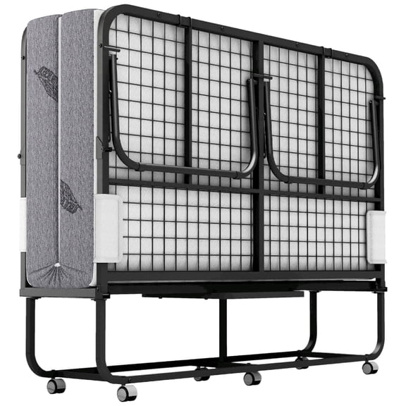 75" X 54" Folding Bed with Mattress Full Size for Adults 5 Inch Memory Foam Mattress Foldable Rollaway Bed with Wheels for Bedroom Guest Room Student Dorm Hotel Hospital