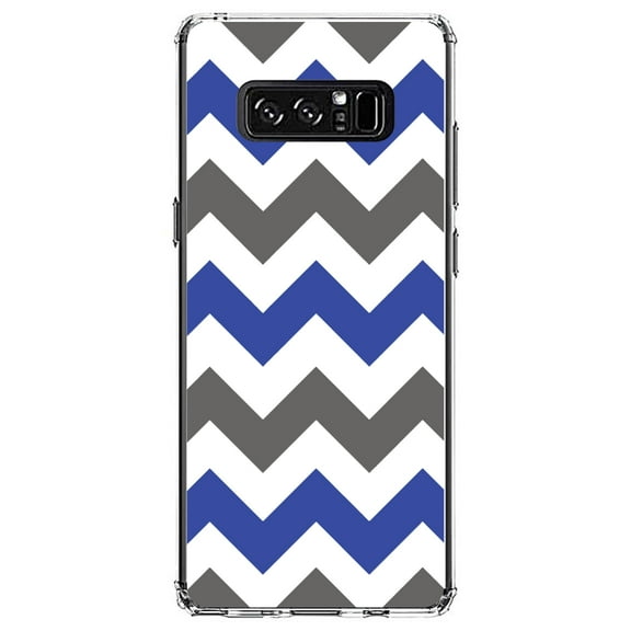 DistinctInk Clear Shockproof Hybrid Case for Samsung Galaxy Note 8 - TPU Bumper, Acrylic Back, Tempered Glass Screen Protector - Blue Grey Stripes - Stripes Pattern