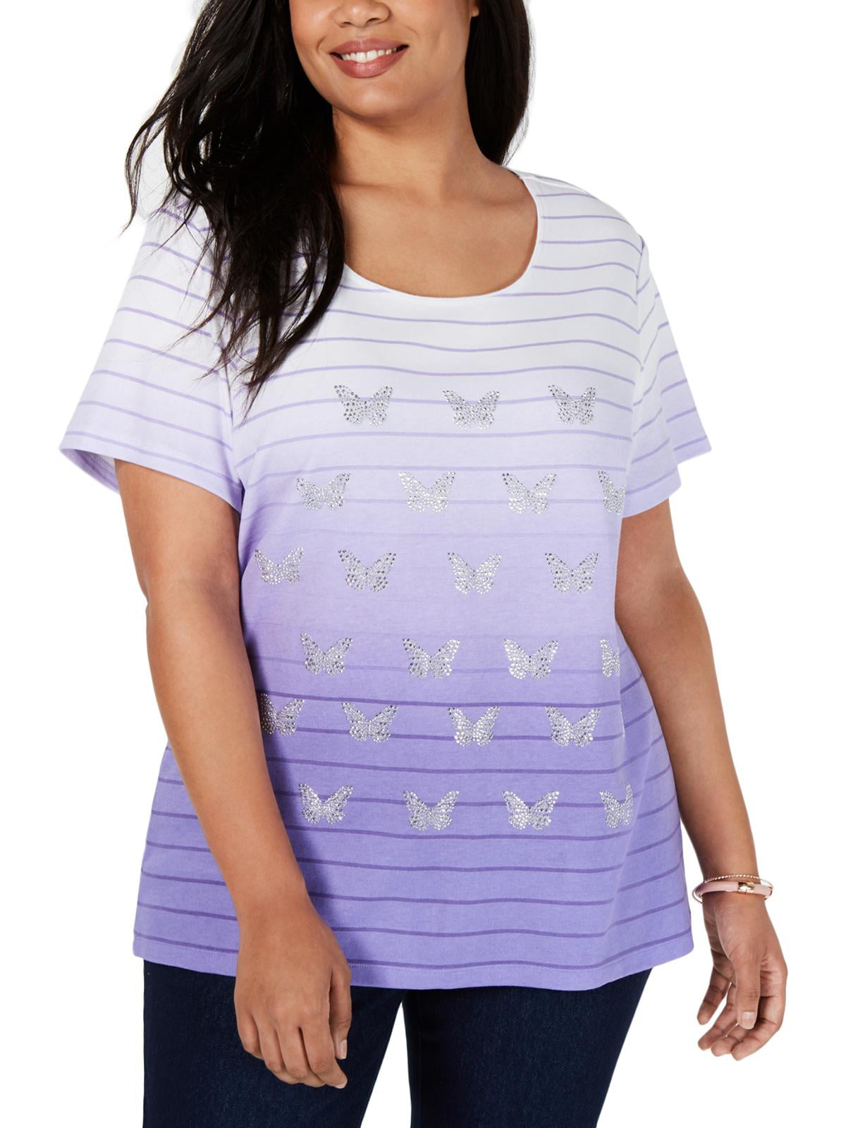 Karen Scott - Karen Scott Womens Plus Butterfly Ombre Sparkle T-Shirt ...