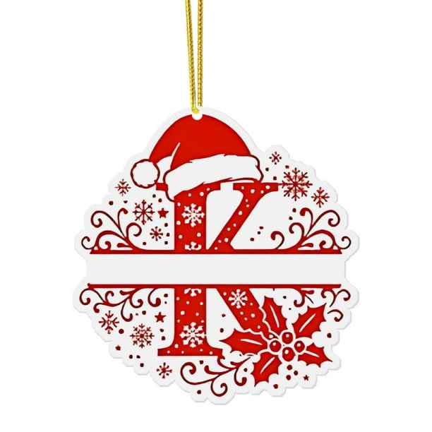 Adornos Navideños para Árbol, Monogramas Decorativos Acrílicos 2D con Gorro de Papá Noel, 26 Letras, Adornos Colgantes para Manualidades, Decoración Navideña Del Hogar.