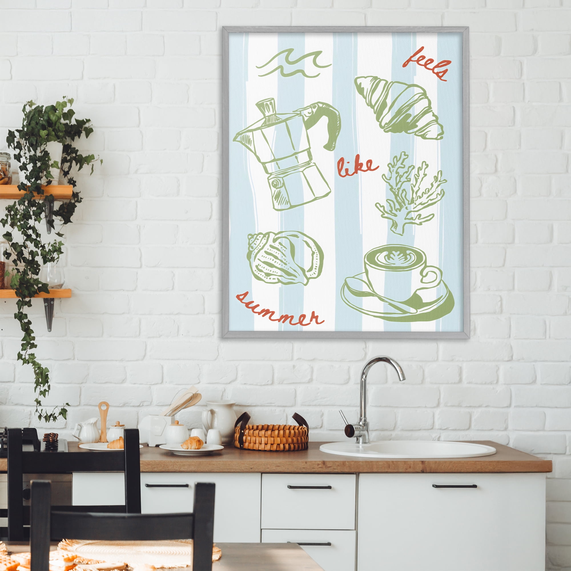 Stupell Industries Feels Like Summer on Stripes Gray Framed Giclee Art, design by The Prints Vibe