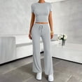 thumbnail image 5 of Bosfbaoi Two Piece Sets for Women Crew Neck Short Sleeve Crop Top and Drawstring Elastic Waist Straight Leg Pants Casual Womens Summer Outfits, 5 of 6