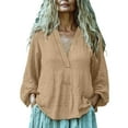 thumbnail image 5 of Breezora Breathable V Neck Blouse Women's Linen Blend Shirt Relaxed Fit Plus Size Tunic Top XXL Size Khaki, 5 of 5
