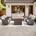 thumbnail image 2 of Jentlehouse 8-Piece Outdoor Patio Furniture Set with Fire Pit Table,Outdoor Sectional Sofa Set with Gliders,Wicker Outdoor Conversation Set for Garden,Backyard,Lawn,Poolside, 2 of 12