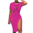thumbnail image 1 of QIPOPIQ Robes pour Femmes Longue Robe Fluide à Volants Manches Courtes Tendance Col Rond Trou Robe d'Été Décontractée Robes Aguichant Jupe Longue 2023 Offres, 1 of 5