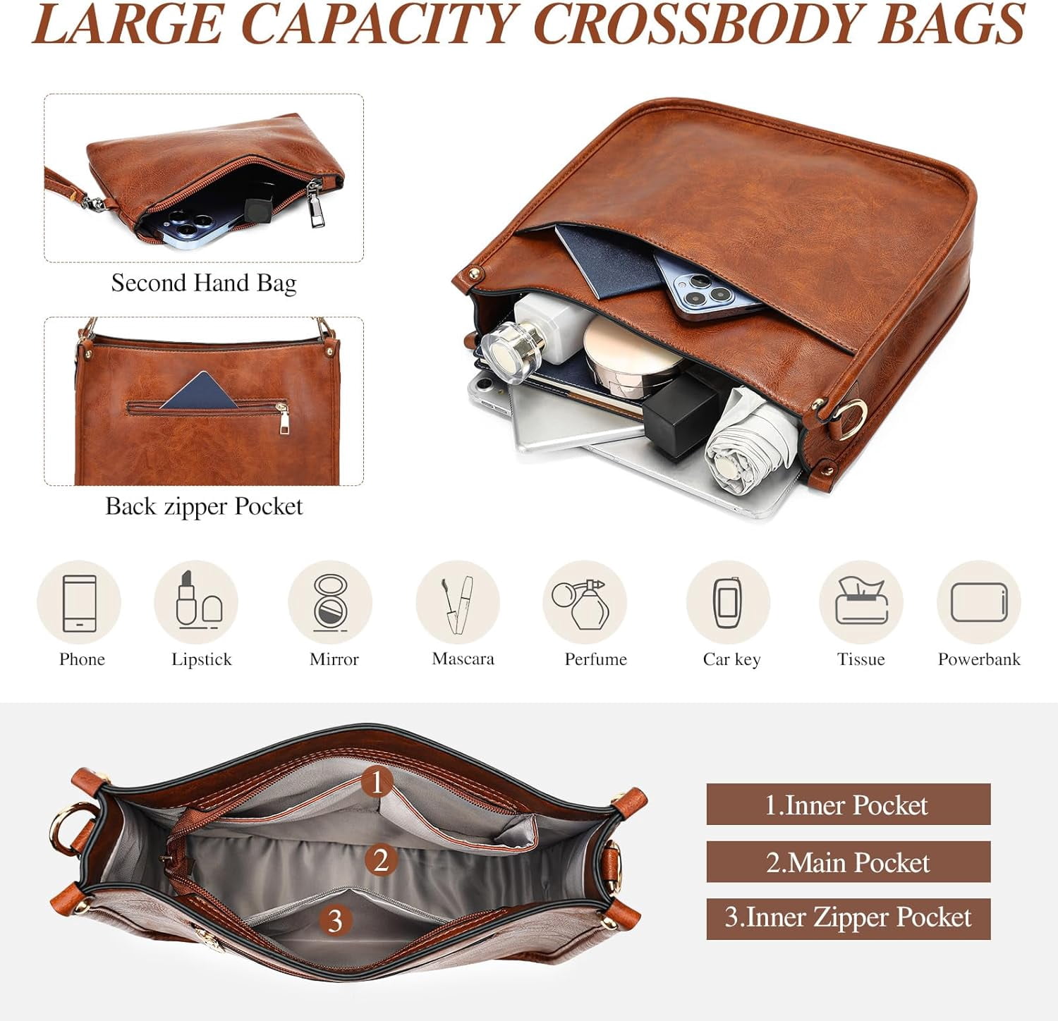 Crossbody Purse for Women Trendy Vegan Leather Hobo Bags for Women Handbags and Wallet 2PCS With Guitar Shoulder Strap