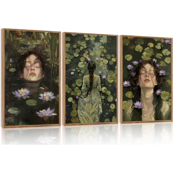 FCCUYE Dark Moody Boho Wildflowers Wall Art Set(16"x24"), 3 Pieces Vintage Mid Century Modern Floral Framed Canvas Artwork, Large French Penoy Botanical Wall Decor for Office Bedroom Living Room