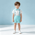 thumbnail image 2 of Grblisyd Boys Pants Sets Short Sleeve Shirt + Shorts + Bow Tie + Suspenders Kids Gentleman Outfits, 2 of 8
