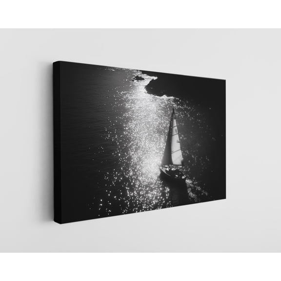 Black and White Sailboat Sailing Canvas Wall Art - High-Quality Ocean Print - Handcrafted Nautical Decor - Modern Wall Art - Gift for Home or Office