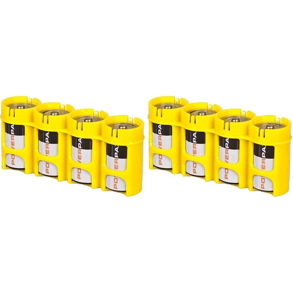 2 x Battery Cases by Powerpax Slim Line"C" Battery Caddy, Yellow - Each Holds 4"C" Batteries