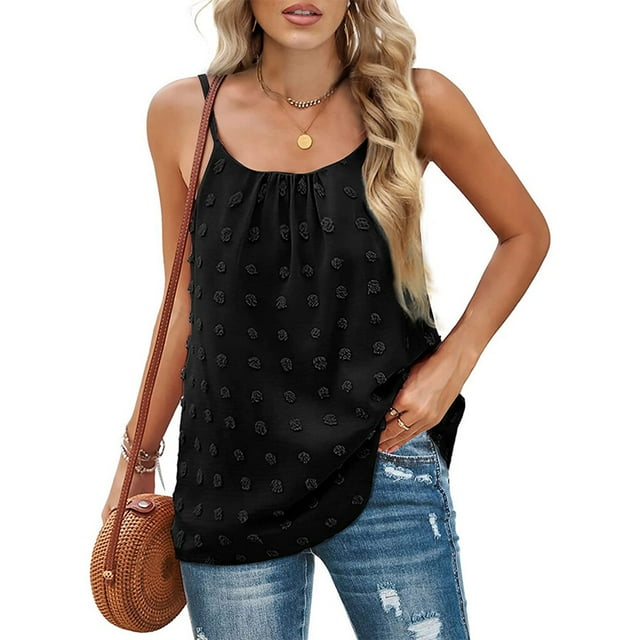 Sonducket Chaleco de algodón para mujer, camisola de cuello ajustable, playa, vacaciones, cita, cena, camiseta sin mangas bonita, ropa de Prendas para la parte del cuerpo Negro SG