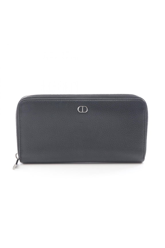 Pre-Owned Christian Dior Dior CD Icon Long Zip Wallet, Round Leather, Women's, Black