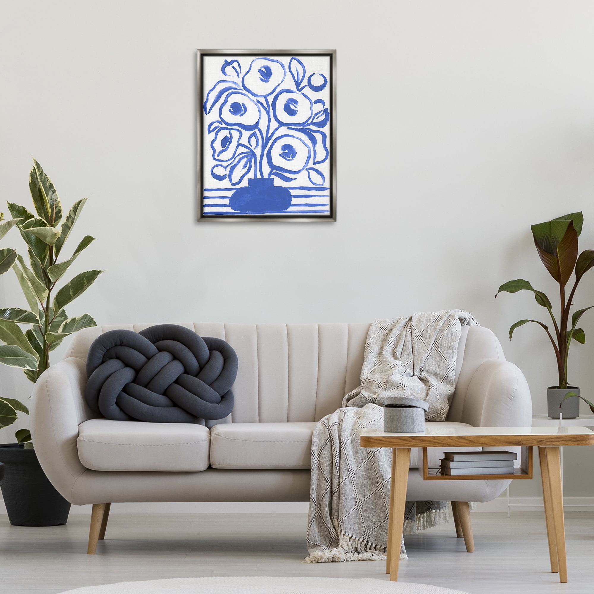 Stupell Industries Abstract Poppy Vase Botanical & Floral Painting Gray Floater Framed Art Print Wall Art, 25 x 31