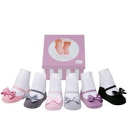 Baby Emporio-Baby girl socks that look like Mary Jane shoes-6 pr-cotton-satin bows-gift box-12-24 Months-PRETTY PETALS