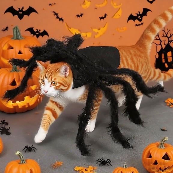 Halloween Pet Spider Costume Furry Black Dress Up for Cats Dogs Party Outfit S/M