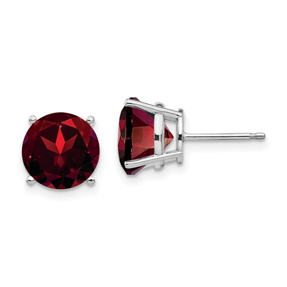 14k White Gold Garnet Round Shape Stud Earrings Fine Jewelry For Women Gifts For Her