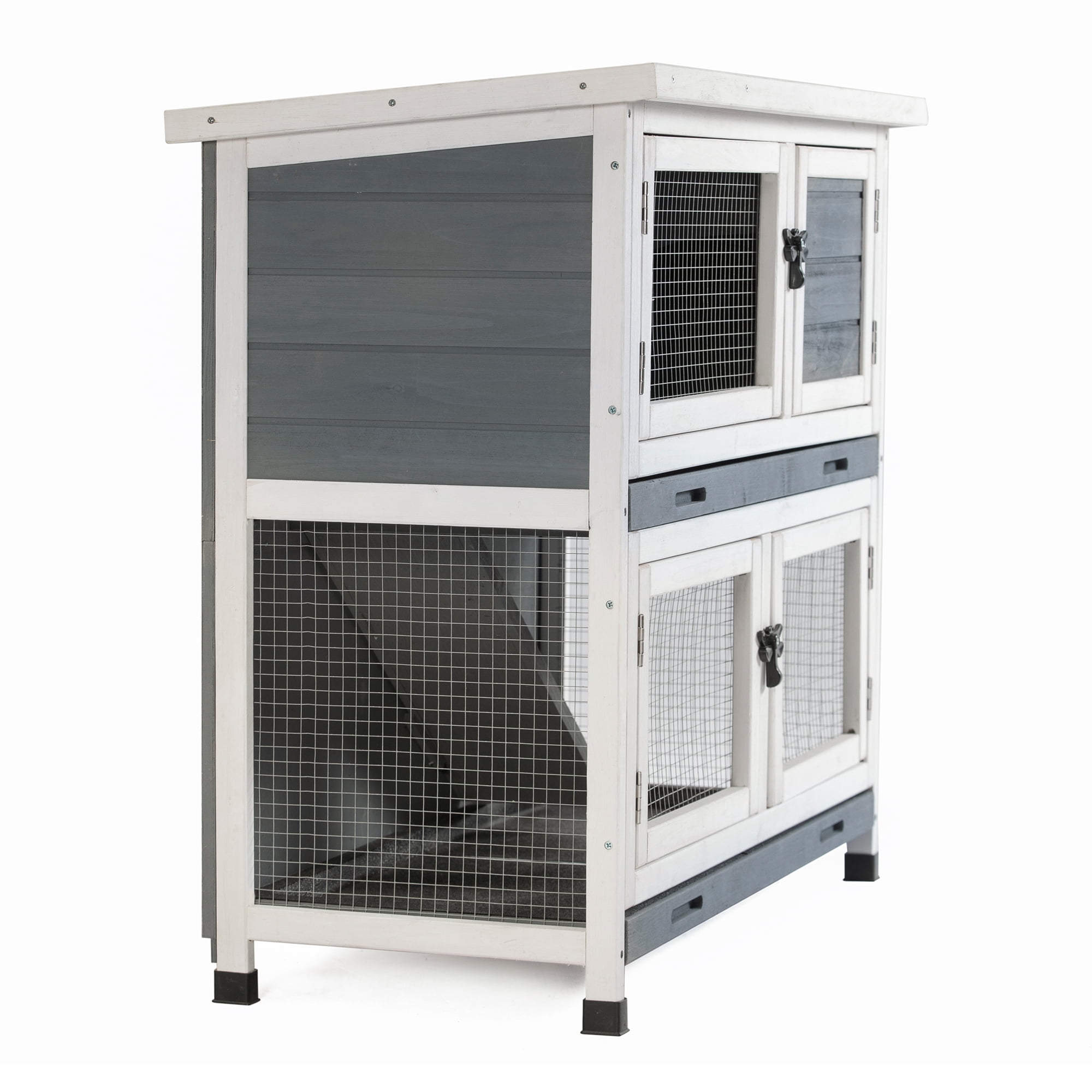 Pefilos 36" Two Floors Wooden Rabbit Hutch Indoor Hen House for 4 Chicken Coop House Wooden Guinea Pig Hutch Outdoor, Gray Pefilos 36" Two Floors Wooden Rabbit Hutch Indoor Hen House for 4 Chicken Coop House Wooden Guinea Pig Hutch Outdoor, Gray