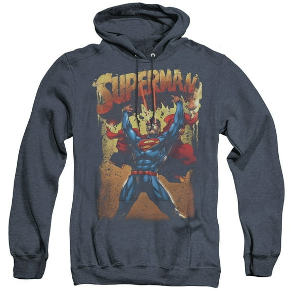 Superman Lift Up Adult Heather Hoodie Sweatshirt Navy