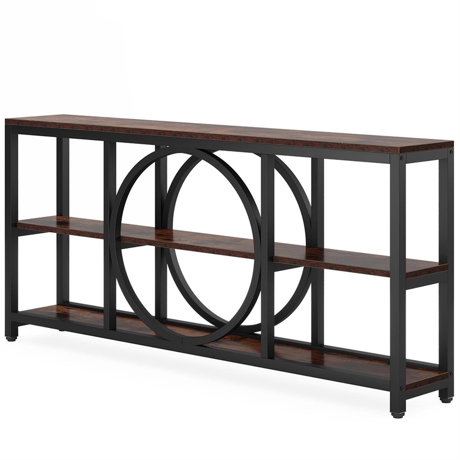 Demi Bonn 70.9" Console Table, Narrow Sofa Table with 3 Tier Storage Shelves for Hallway, Entrance, Living Room, Bedroom, Brown