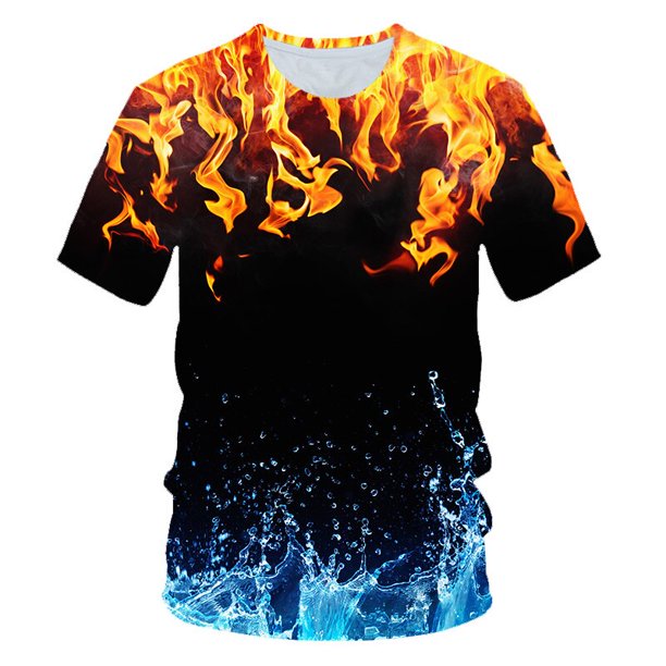 2021 Flame Boy's kids T-shirt verano moda de manga corta para niñas 3D cuello redondo tops Color elemento camisa de moda para niños T-shirt7T Gao Jinjia LED