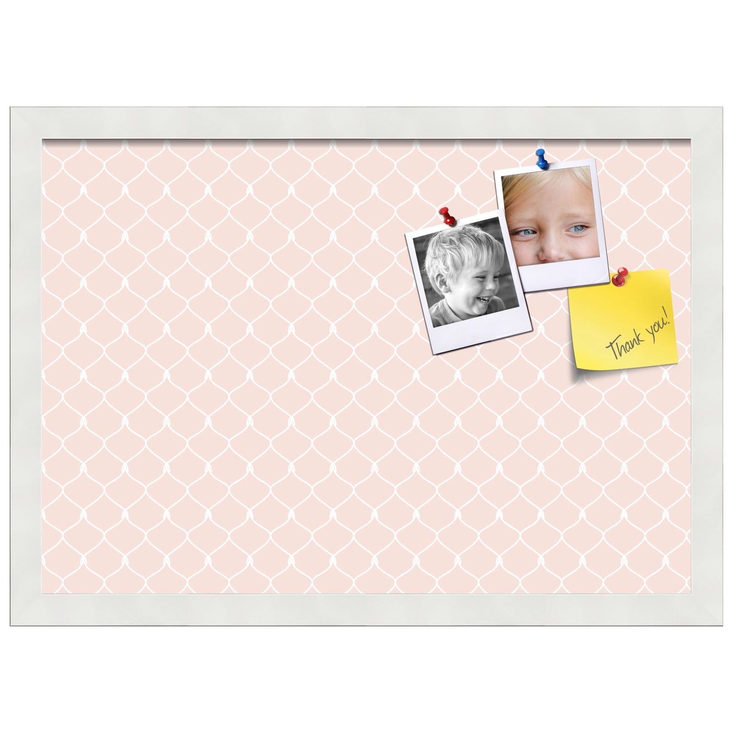 PinPix 20x14 Custom Cork Bulletin Board Baby Pink Chain Poster Board Has a Fabric Style Canvas Finish, Framed in Baby Pink Chain, by ArtToFrames (PinPix-575)