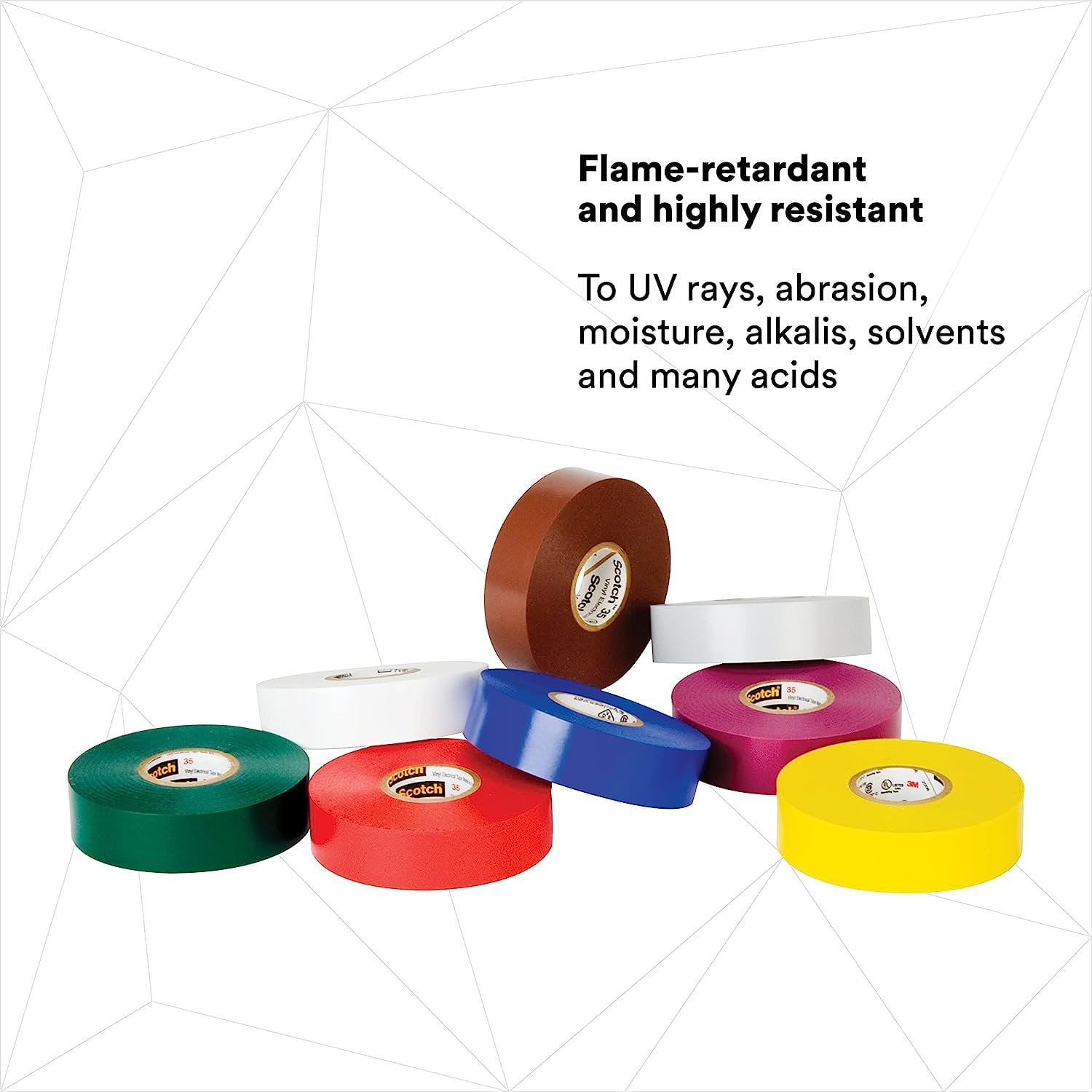 3M Scotch Vinyl Color Coding Electrical Tape 35, 1/2 x 20', Multi-Color, 8  Pack 