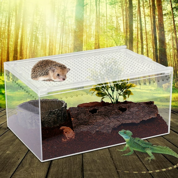 Fichiouy Reptile Breeding Feeding Box Magnetic Acrylic Enclosure Pet Supplies Large Size Clear