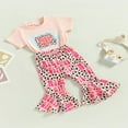 thumbnail image 1 of T-shirt à Manches Courtes Col Rond Imprimé Lettres avec Bottes Pantalon Évasé Imprimé pour Petite Fille, 1 of 6