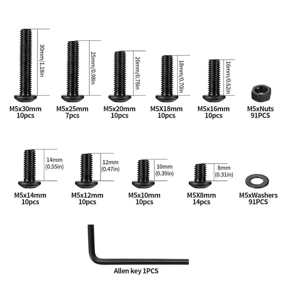 GHRTGR-273 Pcs M5 Machine Screw Assortment Kit, M5 Metric Bolts and Nuts Assortment, Hex Socket Button Head Cap Screws and Nuts and Washers Kit, Black Hex Nuts and Bolts and Washers Set