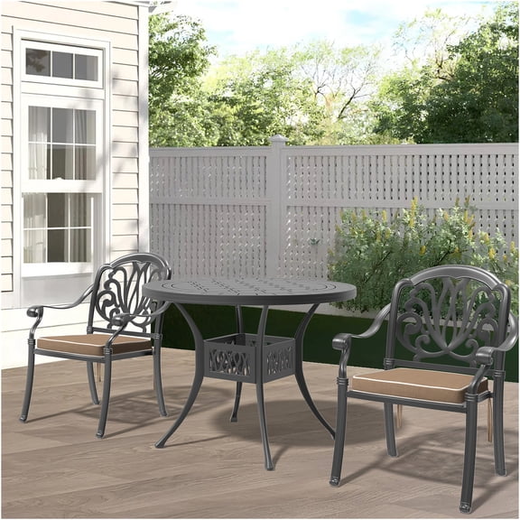 JERFIT 2-Person Outdoor Patio Dining Set with Table & Cushioned Chairs, Stackable Aluminum Bistro Set for Garden, Balcony, Black