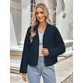 thumbnail image 4 of Womens Cropped Bomber Jacket Button Down Varsity Jackets Shackets with Pockets, 4 of 6