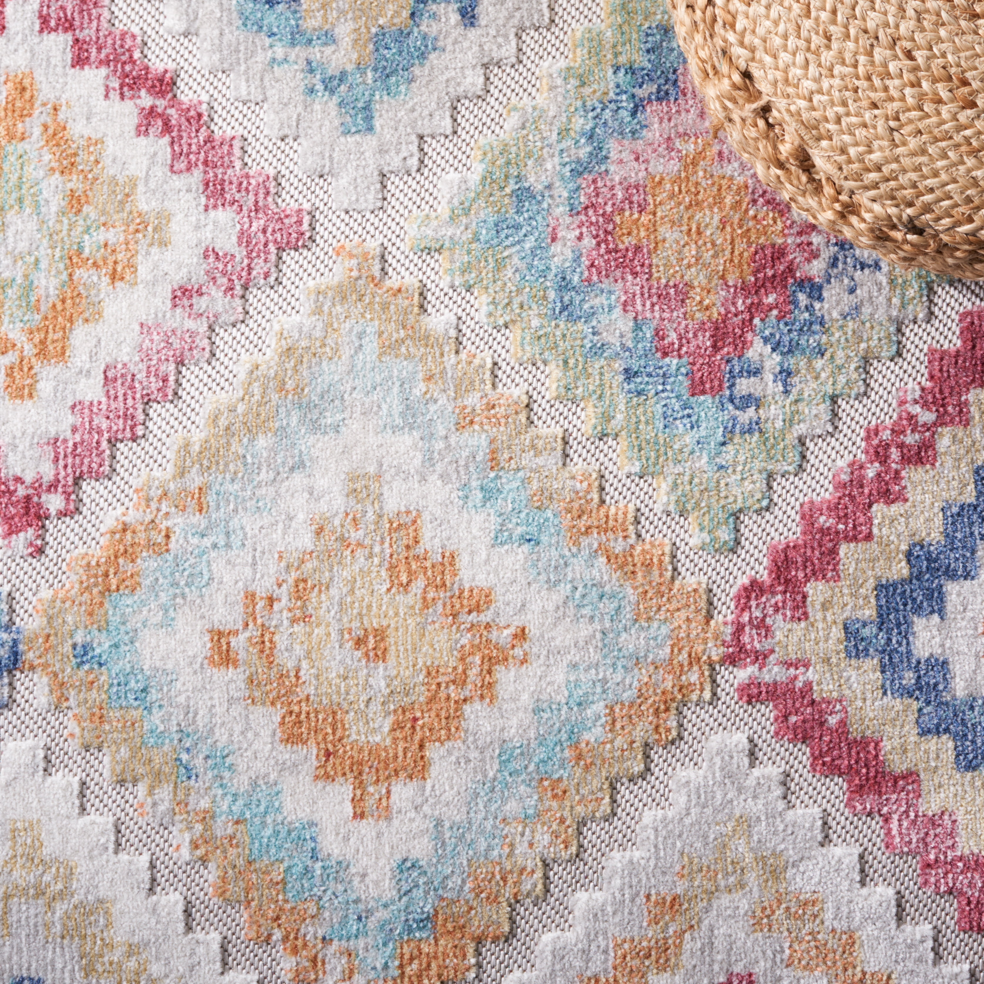 SAFAVIEH Cabana Carina Geometric Indoor/Outdoor Area Rug, Red/Blue/Multi, 6'7" x 6'7" Round