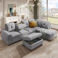 thumbnail image 3 of Reversible Sectional Sofa Space Saving with Storage Ottoman Rivet Ornament L-shape Couch for Large Space Dorm Apartment 80AAR, 3 of 8