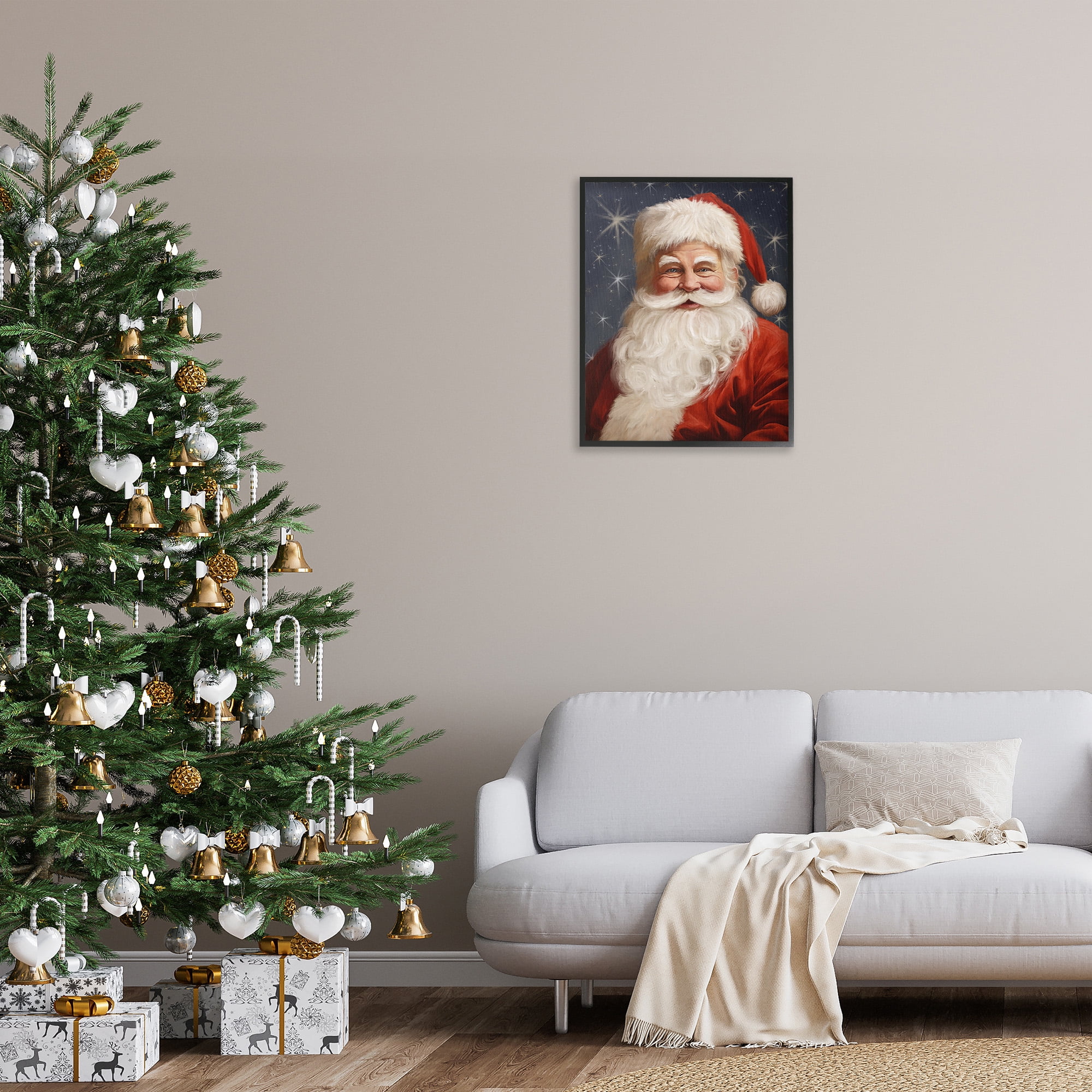 Stupell Industries Smiling Santa Claus Portrait Holiday Painting Black Framed Art Print Wall Art, 24 x 30