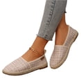 thumbnail image 4 of pwidon Women's Espadrille Flats Slip On Closed Toe Textured Glitter Linen Comfort Walking Casual Loafers Beige 6.5, 4 of 5