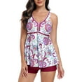 thumbnail image 4 of Jacenvly Women Tankini Set Two Piece New Style Sleeveless Swimsuit Floral V-Neck Surfing Swimwear Soft Women'S Conservative Swimwear Covering Belly Quick Dry Split Swimwear 2 Piece Set Wine, 4 of 9