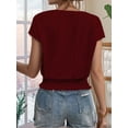 thumbnail image 3 of Women Dressy Casual Cap Sleeve Tops with Smocked Hem Wine Red M, 3 of 6