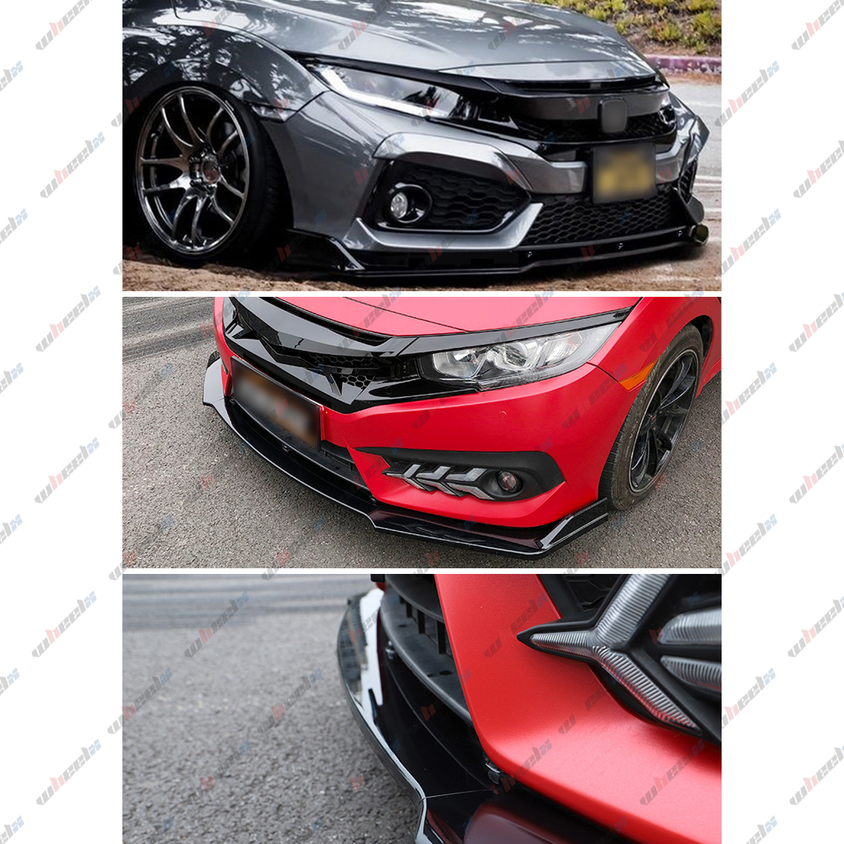 3Pcs Front Bumper Lip Compatible with 2016-2020 Honda Civic, JDM Air Dam Lower Chin Splitter 4 Door Sedan Hatchback Protection Body Kit 2016 2017 2018 2019 2020 (Carbon Fiber Pattern)