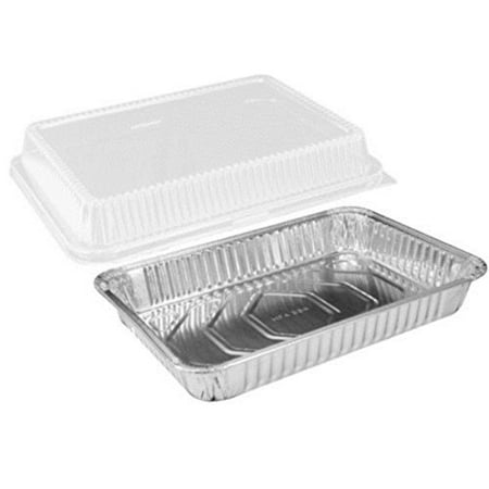 

Handi-Foil 13 x 9 Oblong Aluminum Foil Disposable Cake Pan with Clear Dome Lids - HFA REF # 394-WDL (Pack of 25 Sets)