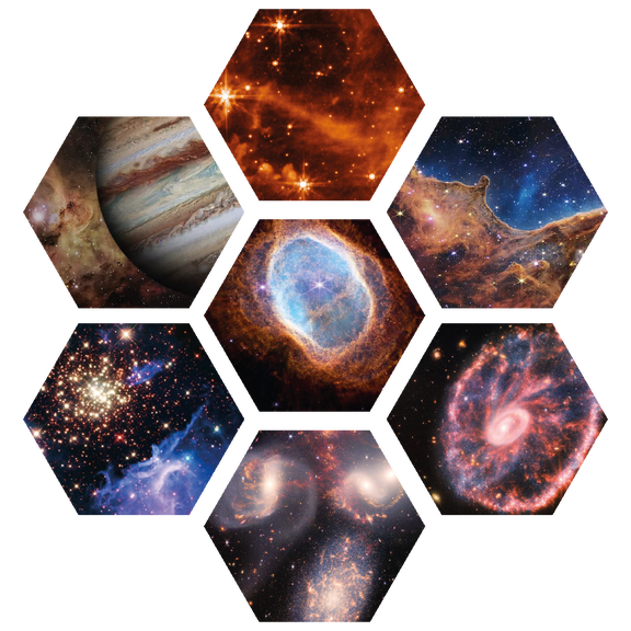 Adhesive 20" x 21" James Webb Space Telescope Honeycomb Mirrors Outer Space Background Art DÃ©cor Galaxies Nebulas & Stars Astronomy Themed Home Bedroom Vinyl Wall Decal
