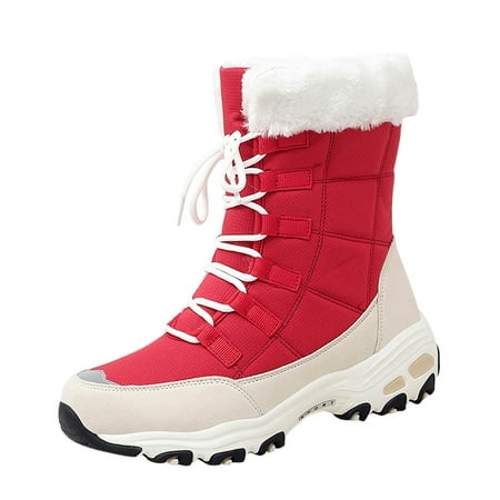 

Christmas Gifts Hvyes Women s Winter Outdoor Plus Velvet Non-slip Mid-tube Platform Snow Boots