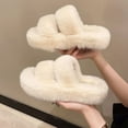 thumbnail image 2 of YAZI Open Toe Slippers for Women , Plush Fluffy Furry Fleece House Indoor or Outdoor Ladies’ Slide Slippers, 2 of 9