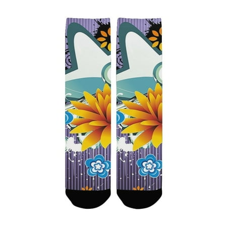 

Modern Decor Contemporary Design with Stars Flowers and Swirls with Dark Purple Backdrop Multicolor Women s Custom Socks (Made In USA)