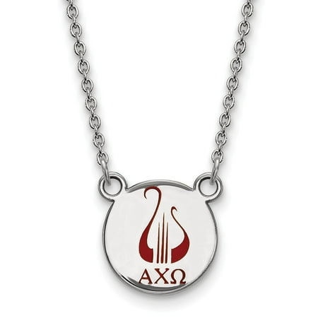 Solid 925 Sterling Silver Official Enamel Alpha Chi Omega Small Enl Pend Pendant Necklace Charm Chain - with Secure Lobster Lock Clasp 18