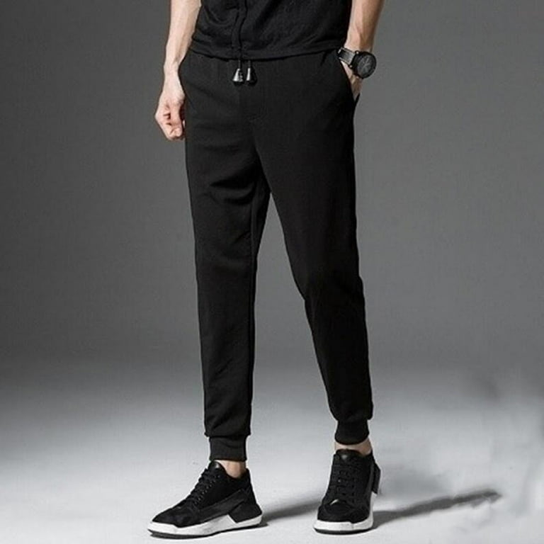 Hanas 2023 Mens Pants Fashion Mens Solid Drawstring Pocket Sports Trousers  Casual Beam Feet Pants Black XXXL