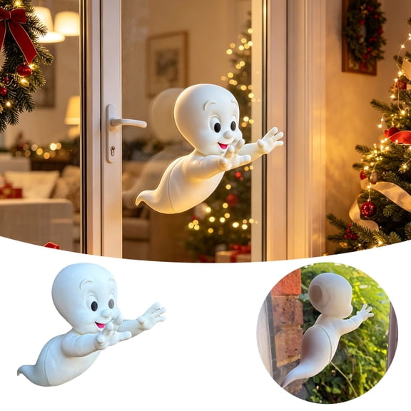 Window the Friendly Ghosts Halloween Decorations 1 Pack, 3D Stuffed White Crasher Ghost Coming Out of Window for Indoor Outdoor Haunted House Party Decor