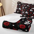 thumbnail image 4 of Feelyou Romantic Rose Skull Twin Quilt Set, Cartoon Red Flower Twin Coverlet Set, 2-Piece, 1 Comforter and 1 Pillowcase, 4 of 7