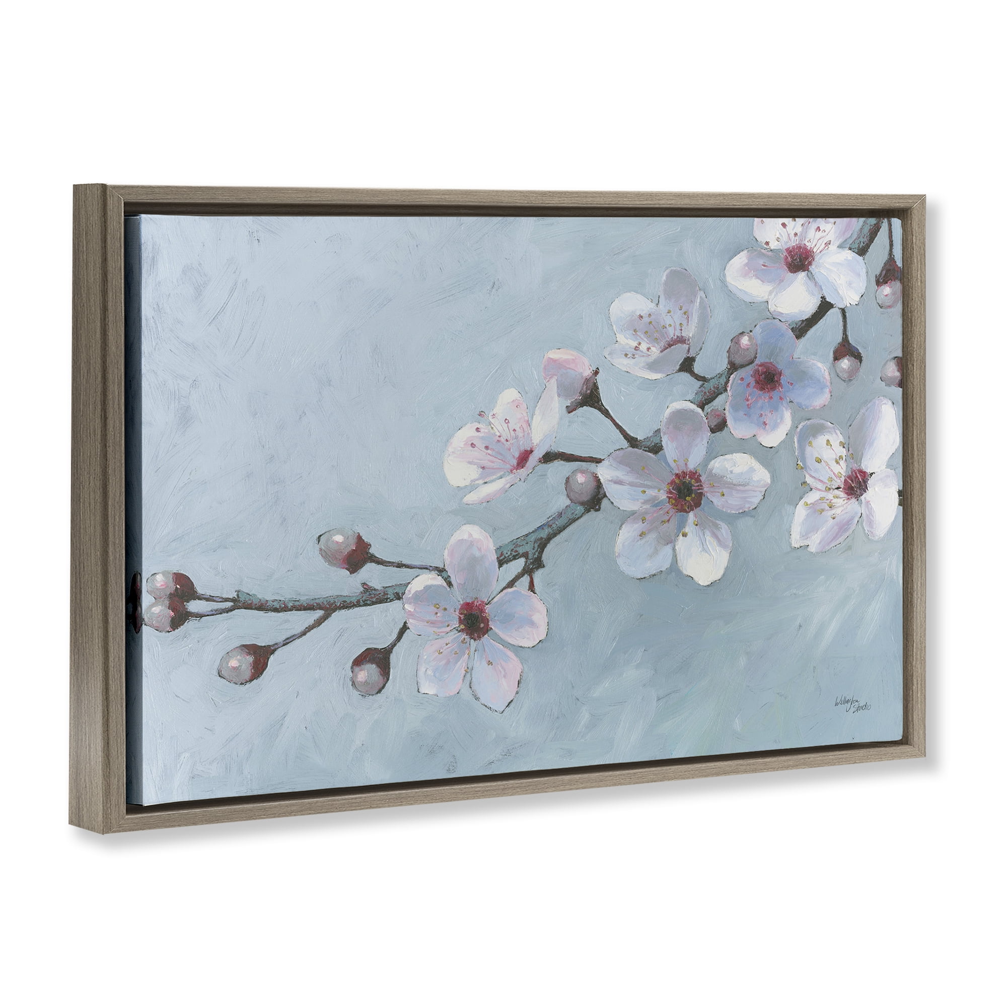 Stupell Industries Branch of Blossoms Botanical & Floral Painting Brown Floater Framed Art Print Wall Art, 25 x 17