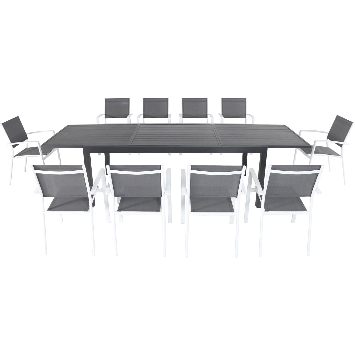 Cambridge Nova 11-Piece Outdoor Dining Set with 10 Sling Chairs in Gray/White and a 40' x 118' Expandable Dining Table